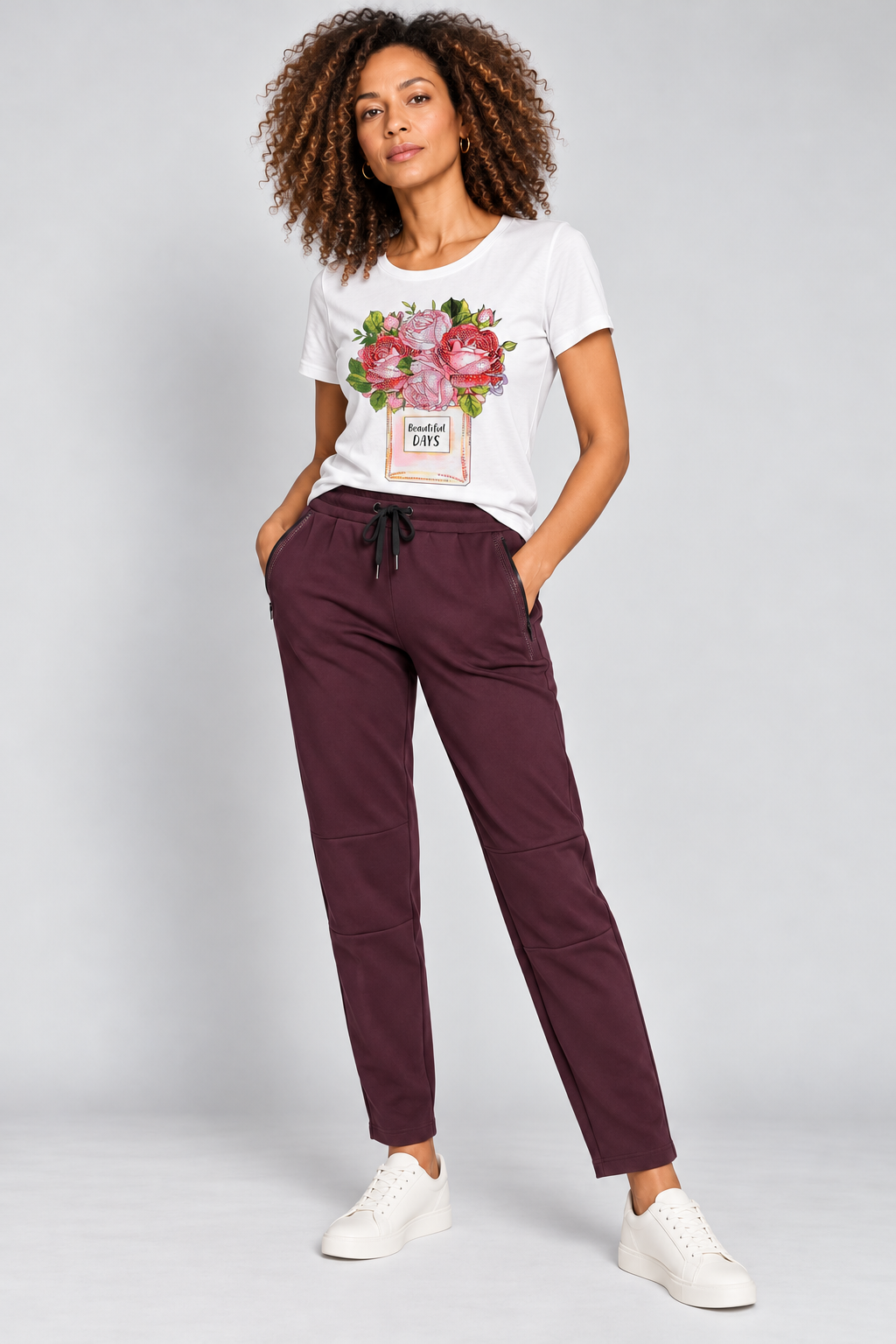 ORLY “ Beautiful Days” White T Shirt With Pink Flower Design Embellished With Diamantés .