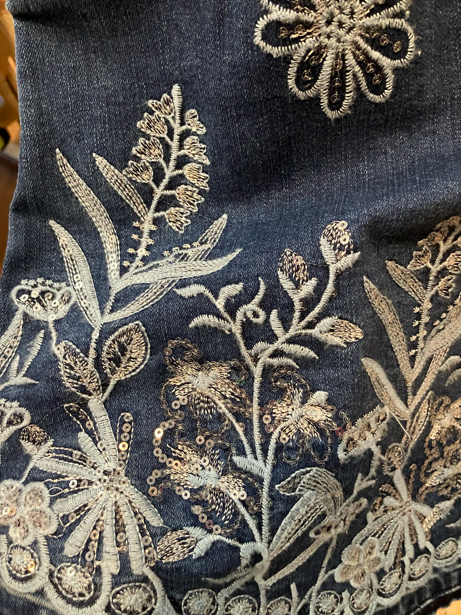 ORLY Sleeveless Embroidered Denim Dress With Drawstring Waist Tie