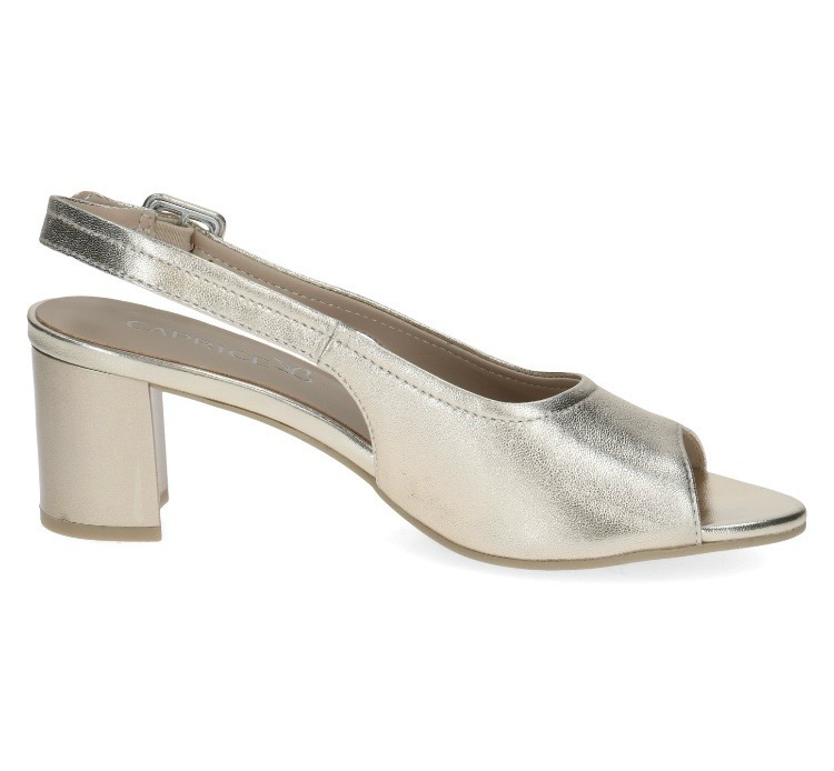 Caprice Soft Leather Gold Metallic Look Sling Back Sandals In A Block Heel