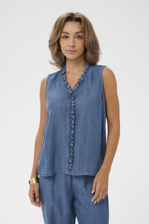 Cream Molly Sleeveless Blouse - Jaspar Blue Denim