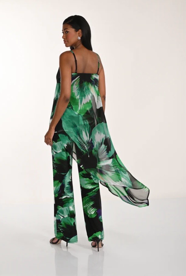 FRANK LYMAN JUMPSUIT ~ 268268 Jade Green/Black- Stretch Jersey And Chiffon