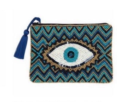 Elie Beaumont SERENDIPITY BEADED POUCH - BLUE EVIL EYE (large)