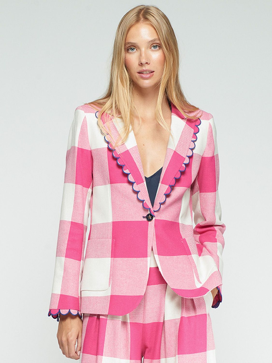 VILAGALLO PINK GINGHAM CHECK JACKET WITH RIBBED TRIM 33211