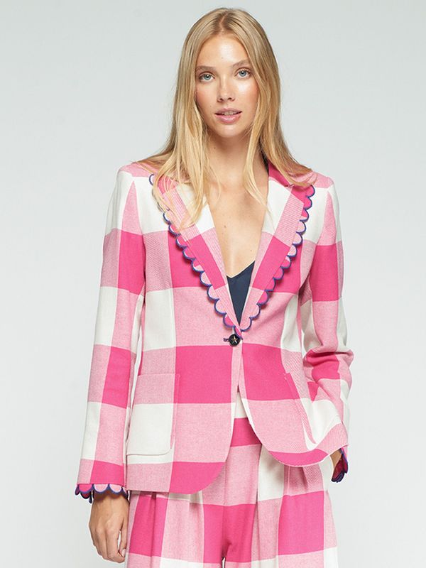 VILAGALLO PINK GINGHAM CHECK JACKET WITH RIBBED TRIM 33211 VILAGALLO PINK GINGHAM CHECK JACKET WITH RIBBED TRIM 33211