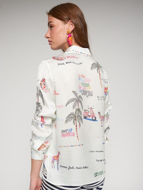 Vilagallo WHITE SHIRT WITH QUIRKY PRINT 33595 Vilagallo WHITE SHIRT WITH QUIRKY PRINT 33595