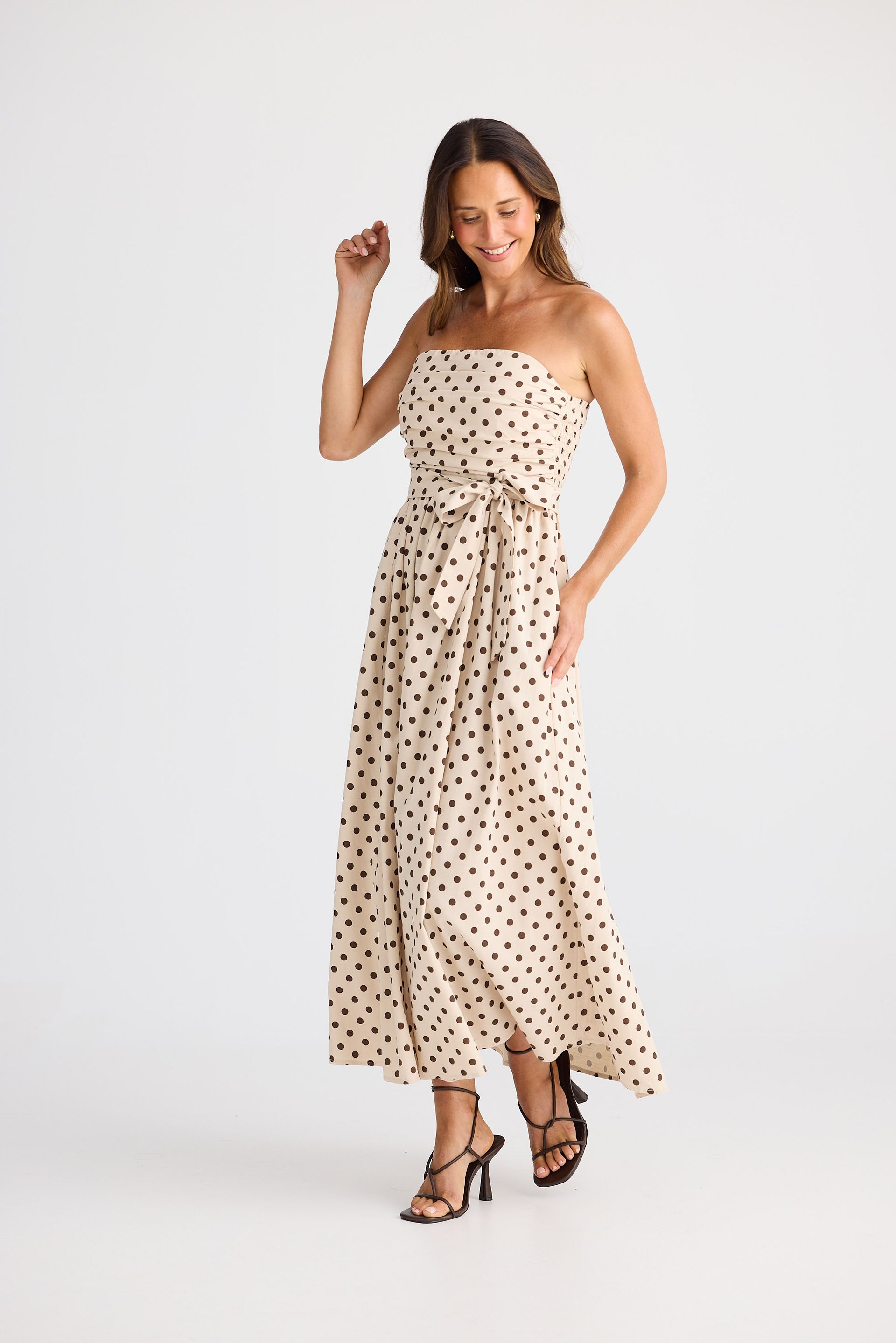 Brave & True - Avalon Dress Choc Polka Dot