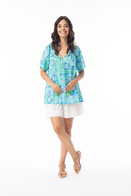 Orientique Montevideo Aqua Top Short Sleeve Orientique Montevideo Aqua Top Short Sleeve