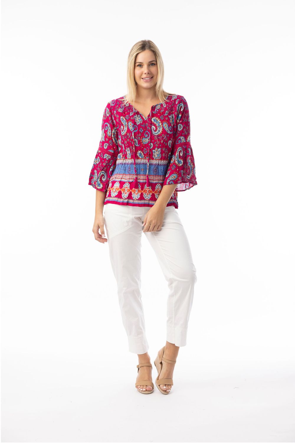 Orientique Boho Tops Shape 3 Indian Border Pink 82228 Orientique Boho Tops Shape 3 Indian Border Pink 82228