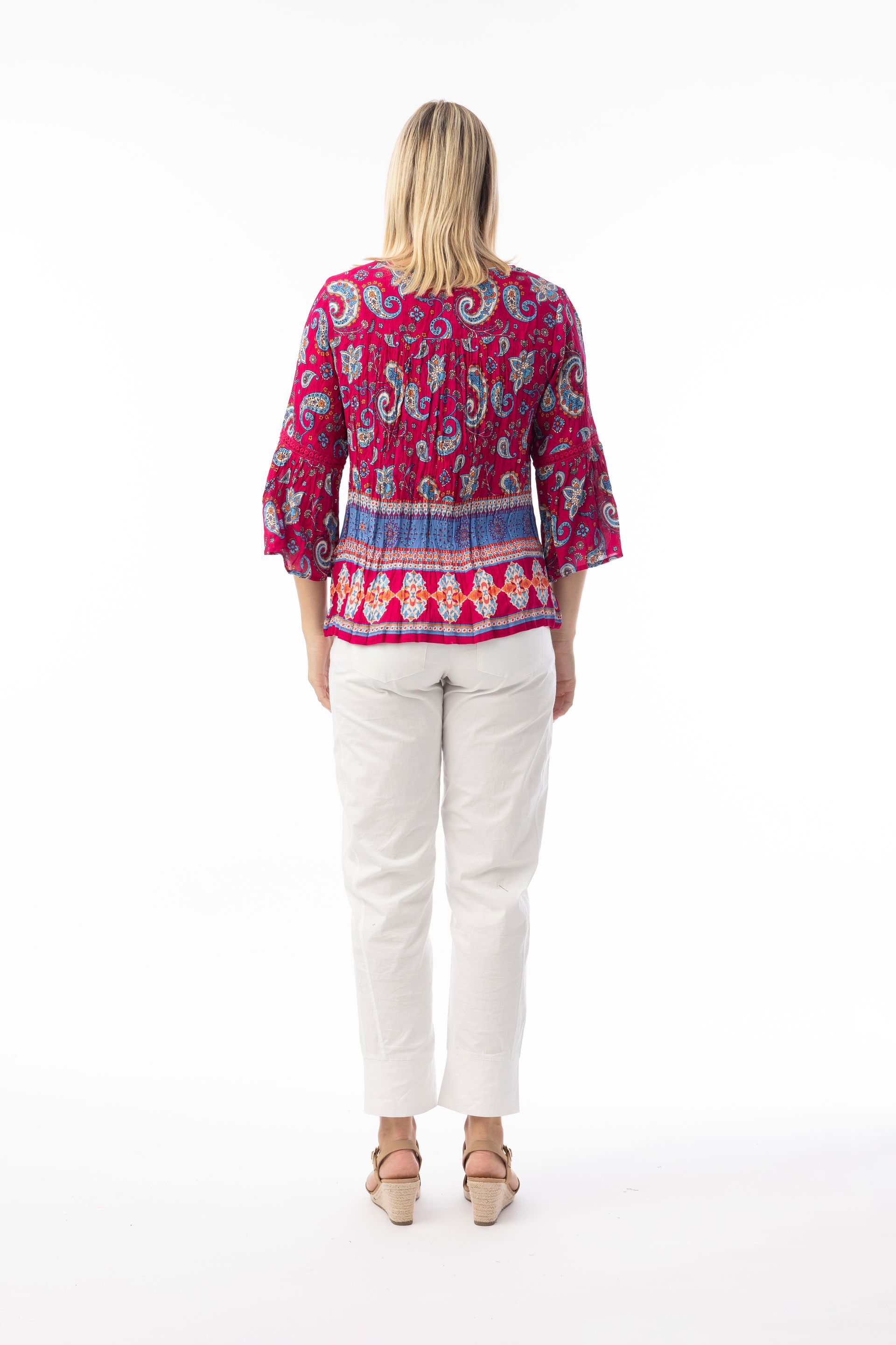 Orientique Boho Tops Shape 3 Indian Border Pink 82228