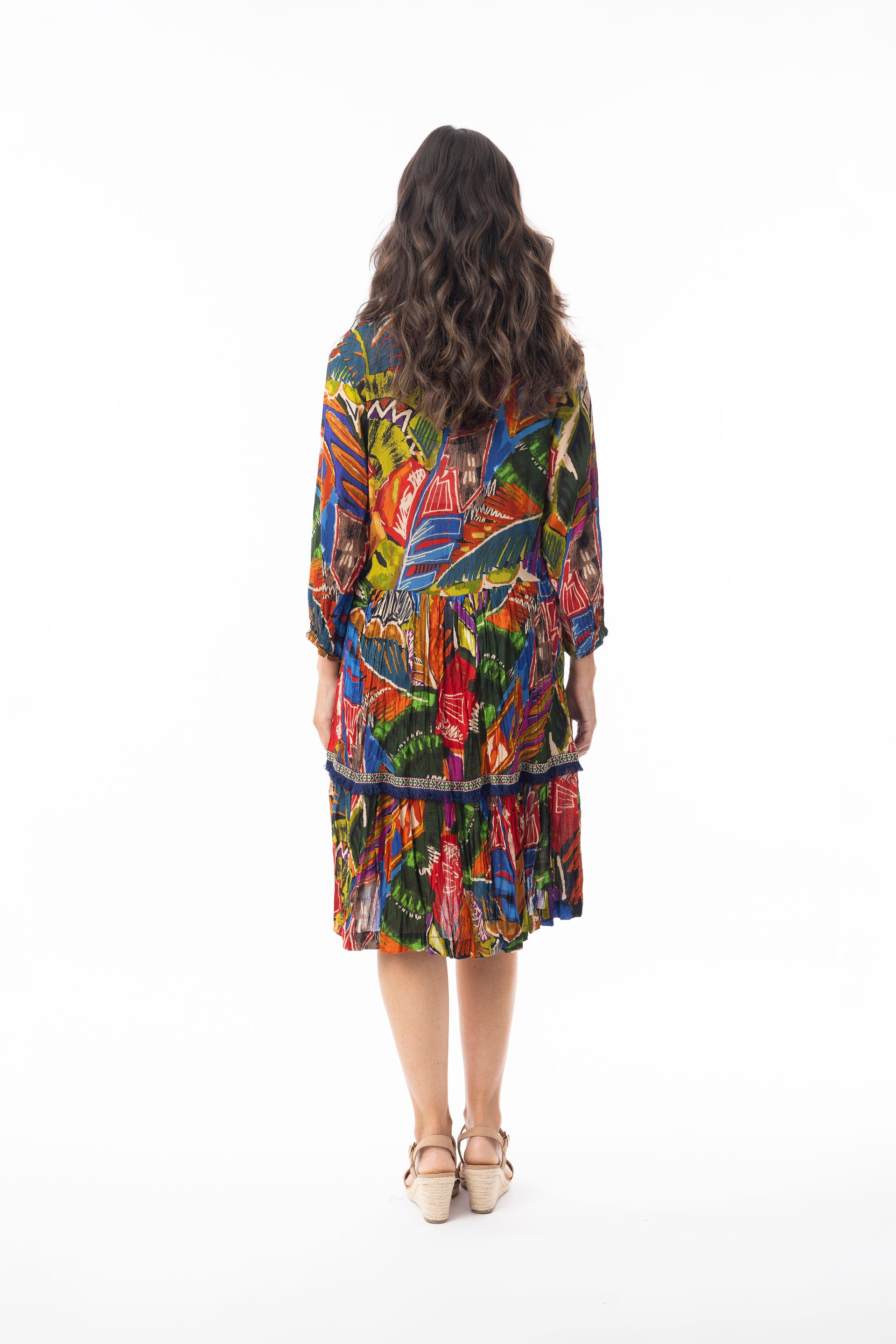 Orientique Torgua Dress Necklione Puff Sleeve Print 91260