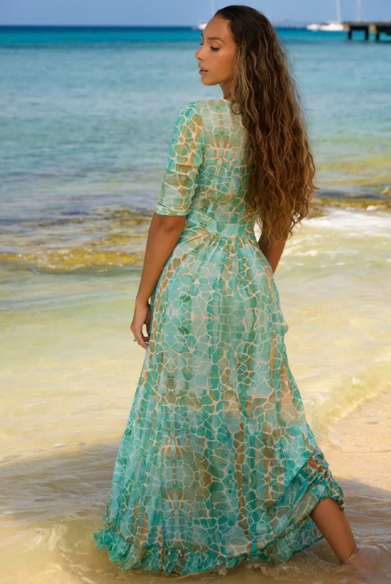 Sophia Alexia - Aqua Pebble Ruffle Wrap Dress