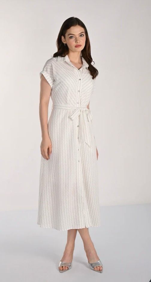 Frank Lyman Woven Off White Studded Shirt Dress - Style 261102