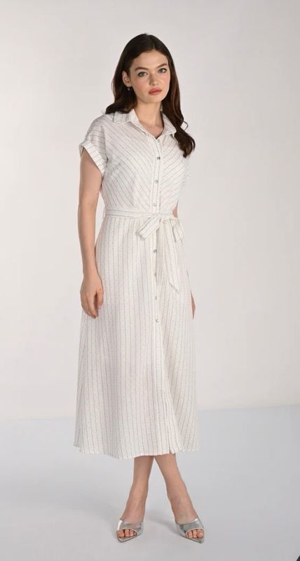 Frank Lyman Woven Off White Studded Shirt Dress - Style 261102 Frank Lyman Woven Off White Studded Shirt Dress - Style 261102