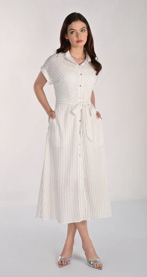 Frank Lyman Woven Off White Studded Shirt Dress - Style 261102