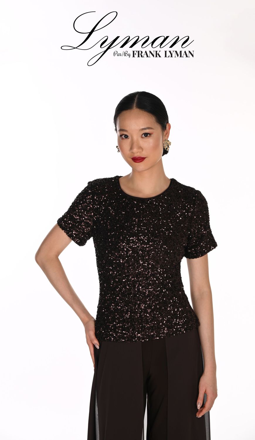 Frank Lyman 906 Mocha Sequin Knit Top 269232