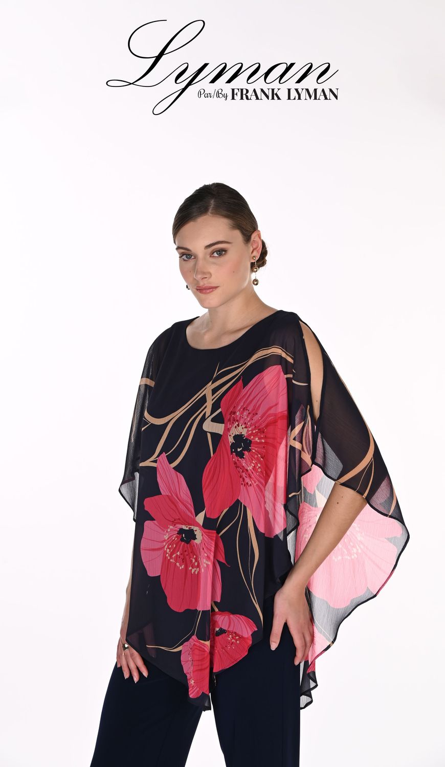 Frank Lyman Midnight / Pink Woven Top 269130