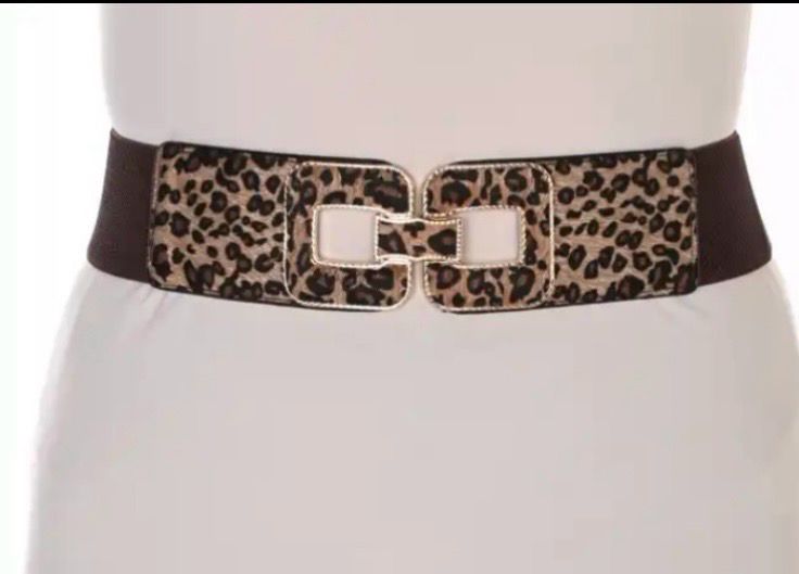Frank Lyman Stretch Animal Print Belt- Brown and Gold