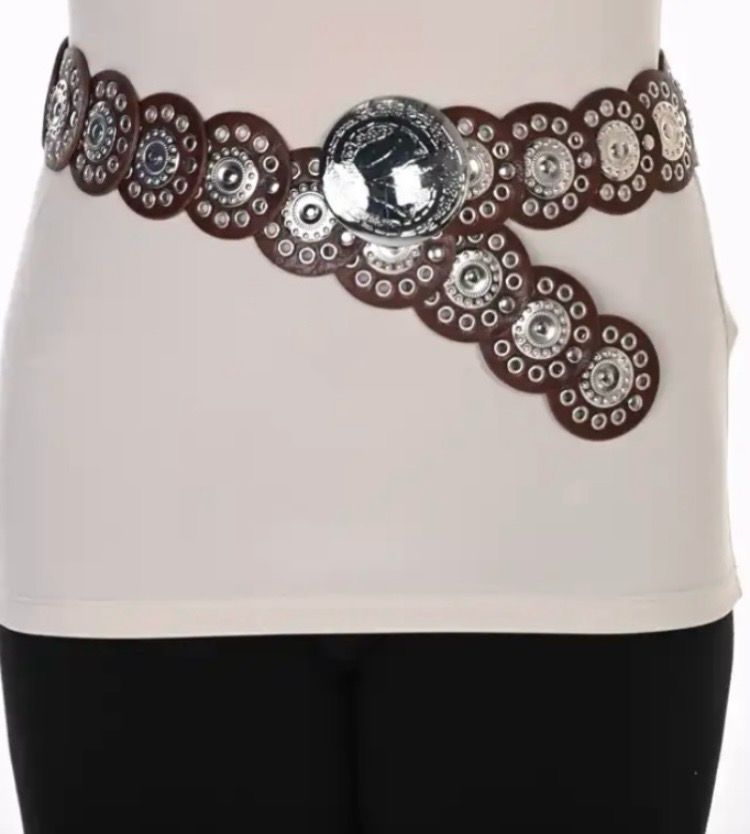 Frank Lyman Adjustable Belt In Brown With Silver Hardware