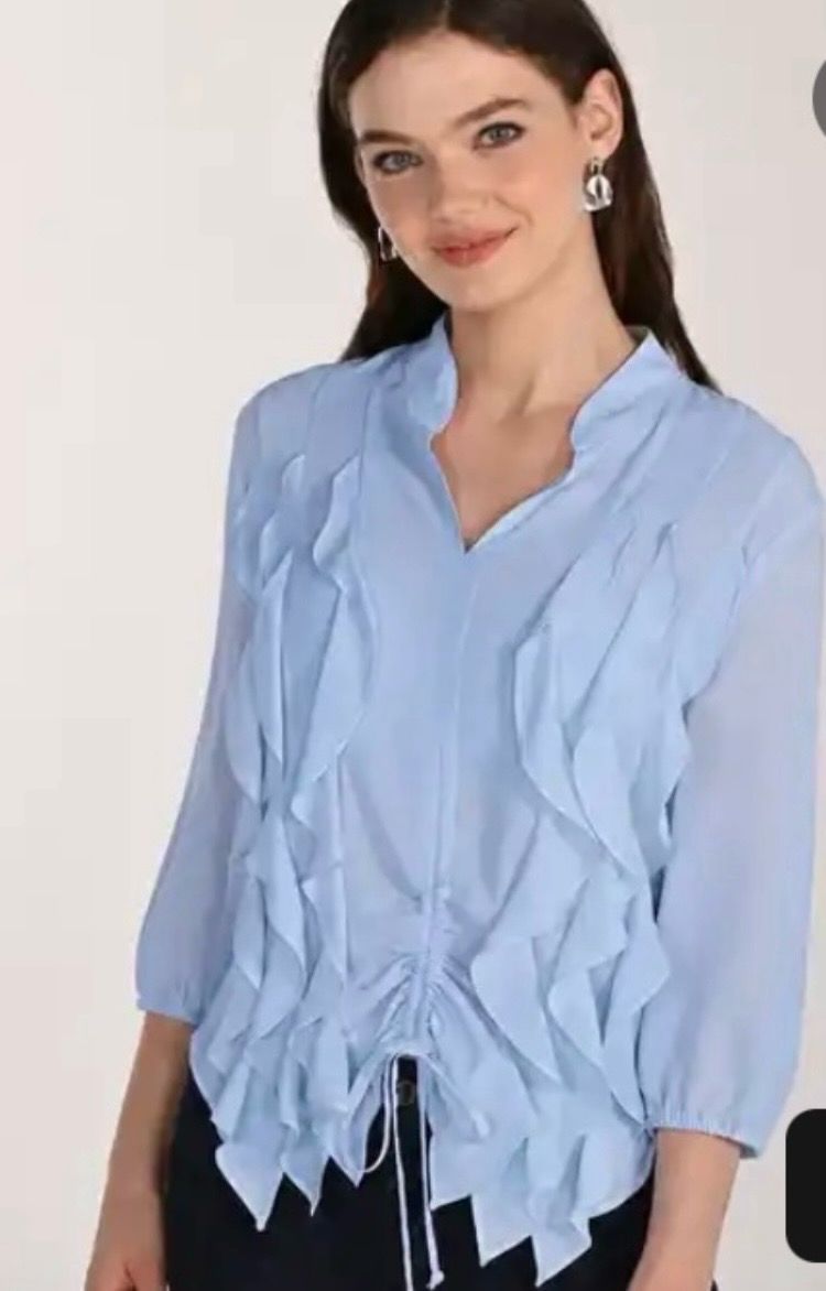 Frank Lyman Grill Blouse With Ruching In Powder Blue - 261253 Frank Lyman Grill Blouse With Ruching In Powder Blue - 261253