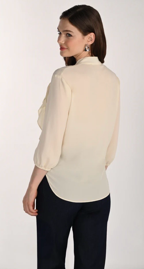 Frank Lyman Frill Blouse With Adjustable Ruching In Custard - 261253