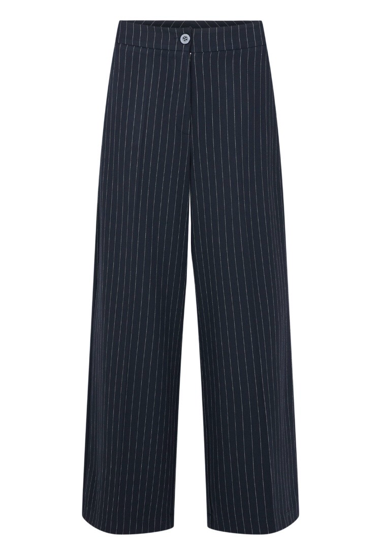 Molly Jo Navy Light Weight Pinstripe Wide Leg Trousers ( Part Of Suit)