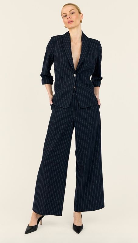 Molly Jo Navy Light Weight Pinstripe Loose Sleeve Blazer With Diamanté Button ( Part Of Suit) Molly Jo Navy Light Weight Pinstripe Loose Sleeve Blazer With Diamanté Button ( Part Of Suit)