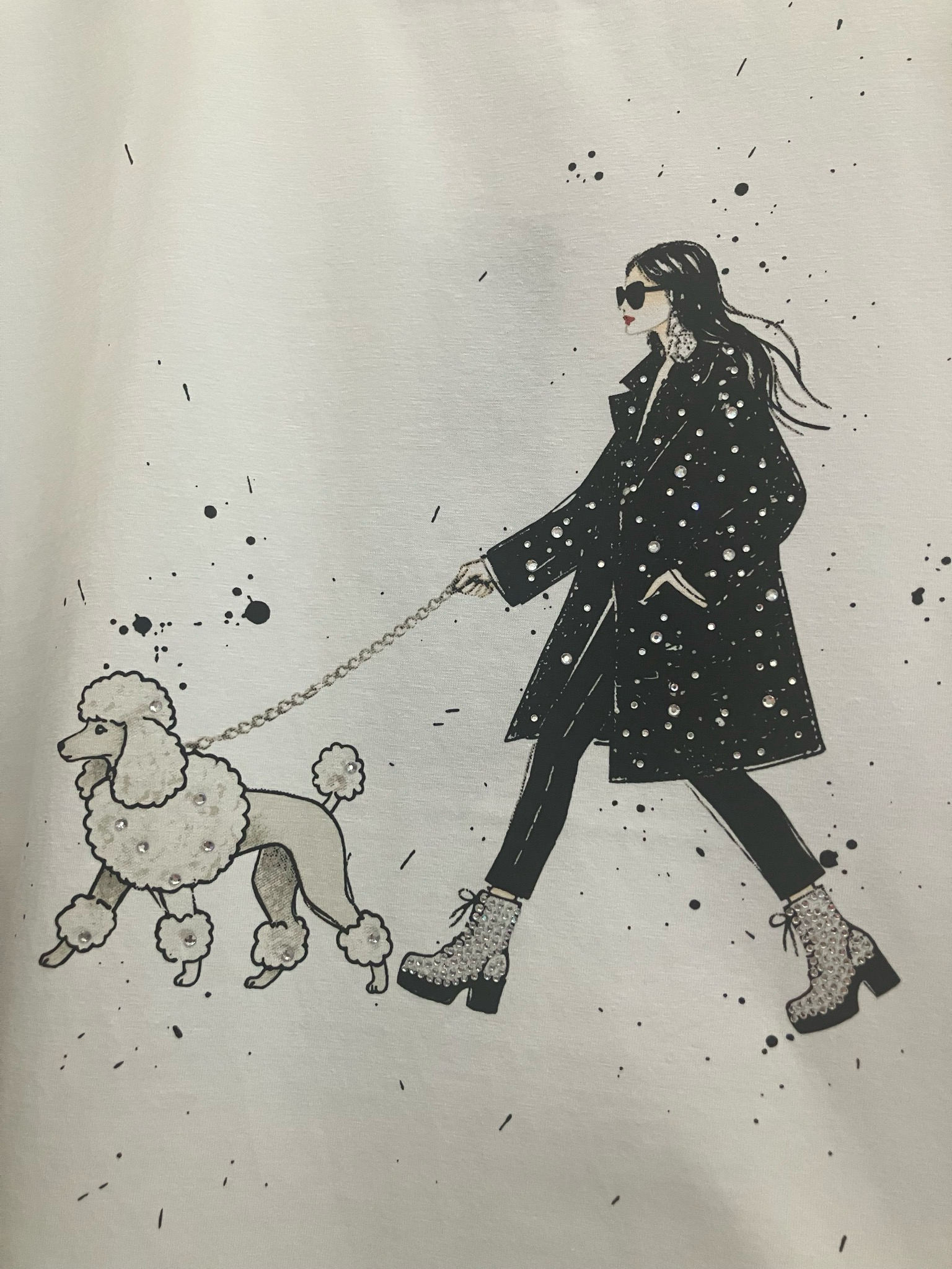 Orly Lightly Diamanté Embellished Cotton T Shirt - Woman Walking Poodle