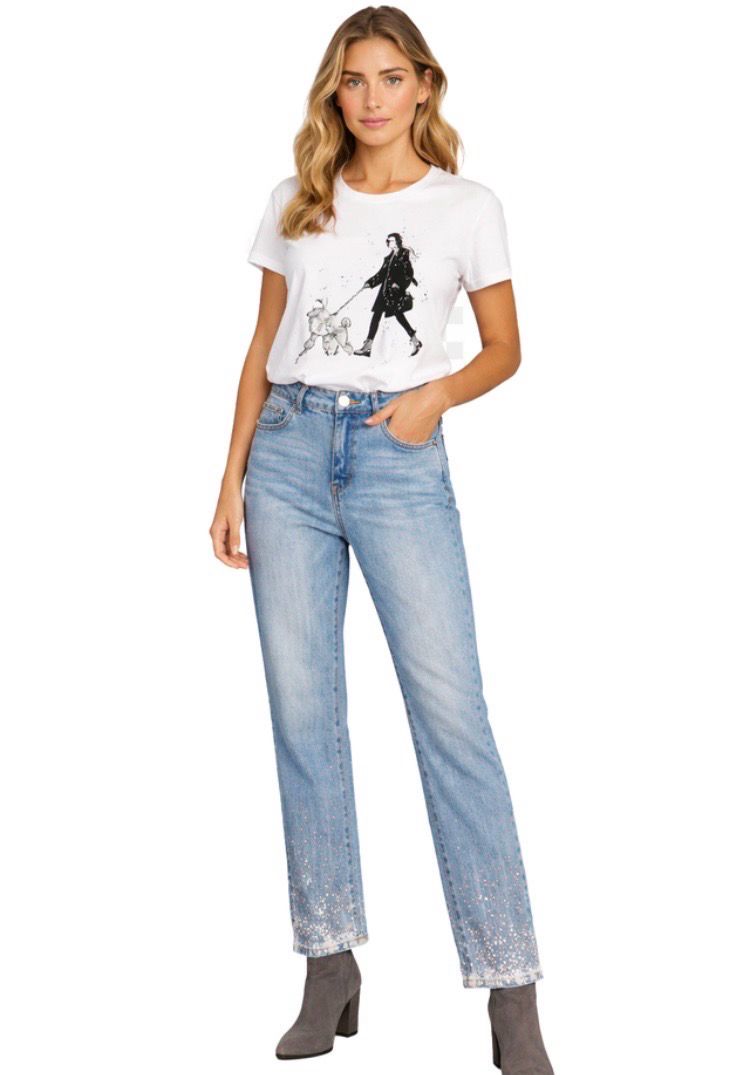 Orly  Lightly Diamanté Embellished Cotton T Shirt - Woman Walking Poodle