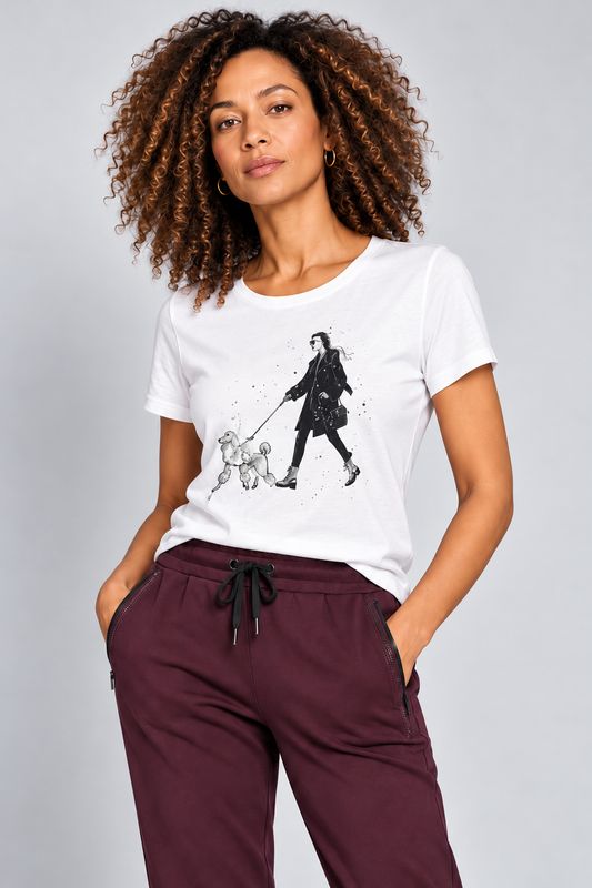 Orly Lightly Diamanté Embellished Cotton T Shirt - Woman Walking Poodle Orly Lightly Diamanté Embellished Cotton T Shirt - Woman Walking Poodle