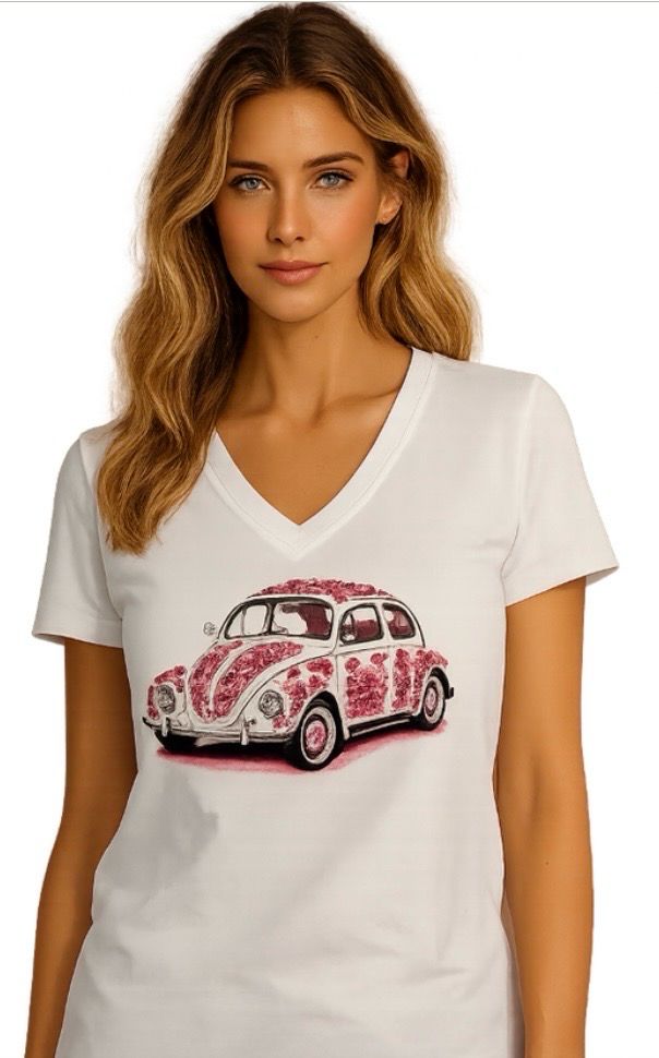 Orly Lightly Diamanté Embellished V Neck T-shirt - Pink Beetle Car Orly Lightly Diamanté Embellished V Neck T-shirt - Pink Beetle Car