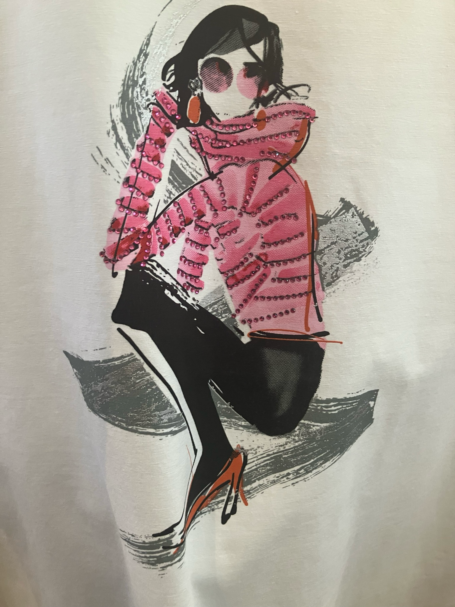Orly Long Sleeve Cotton T- Shirt With Light Diamanté Embellishment