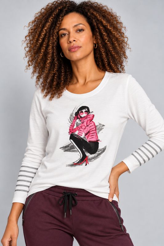 Orly Long Sleeve Cotton T- Shirt With Light Diamanté Embellishment Orly Long Sleeve Cotton T- Shirt With Light Diamanté Embellishment