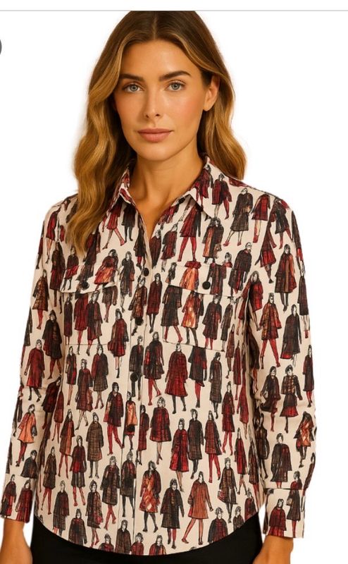 Orly Light Viscose Mix Printed Shirt In Burgundy And Black Orly Light Viscose Mix Printed Shirt In Burgundy And Black