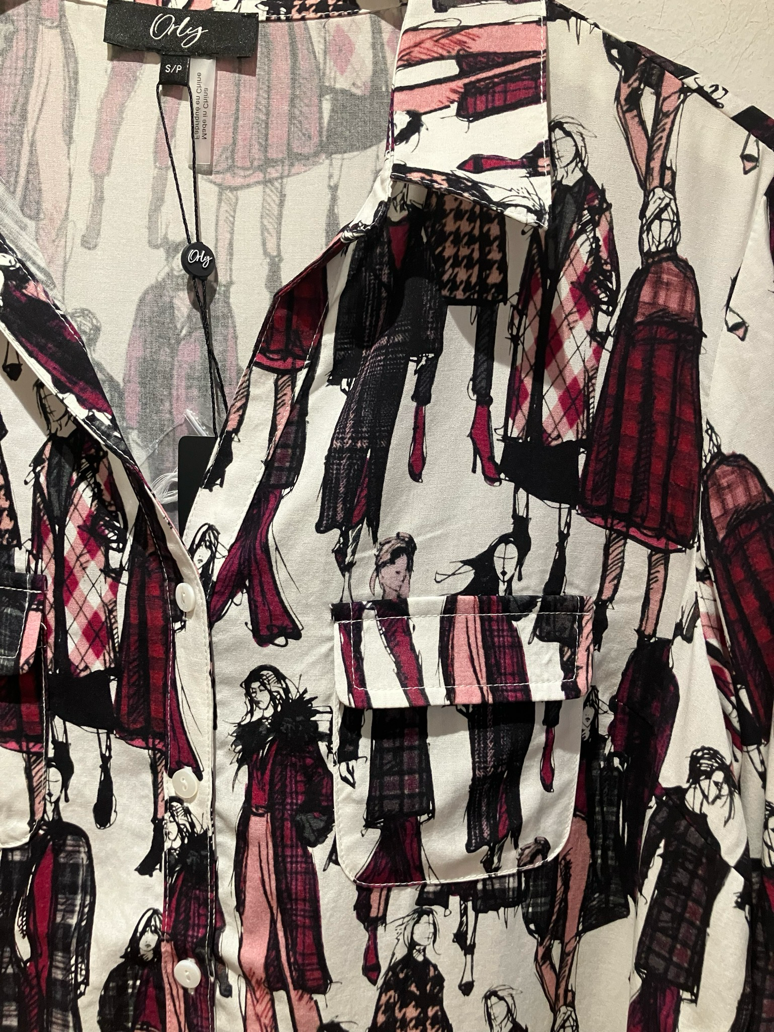 Orly Light Viscose Mix Printed Shirt In Burgundy And Black