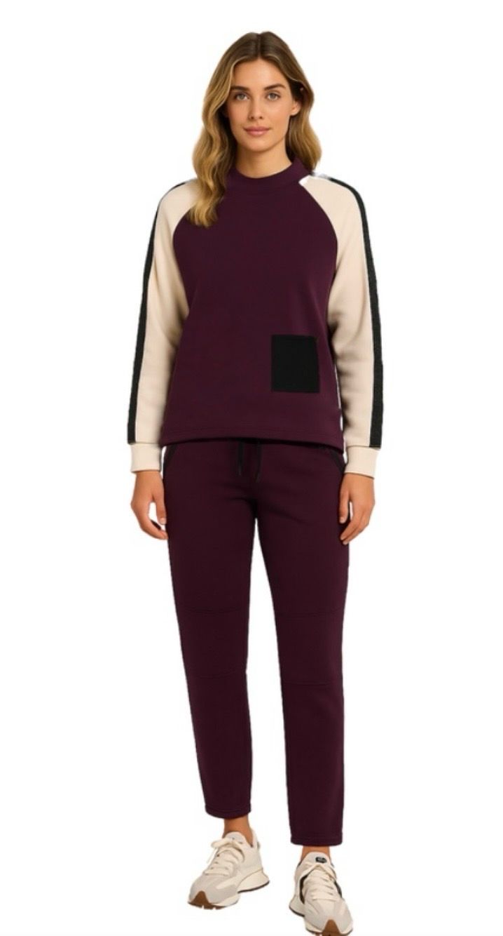 Orly Burgundy Jogger Trousers With Black Rhinestone Embellished Pockets