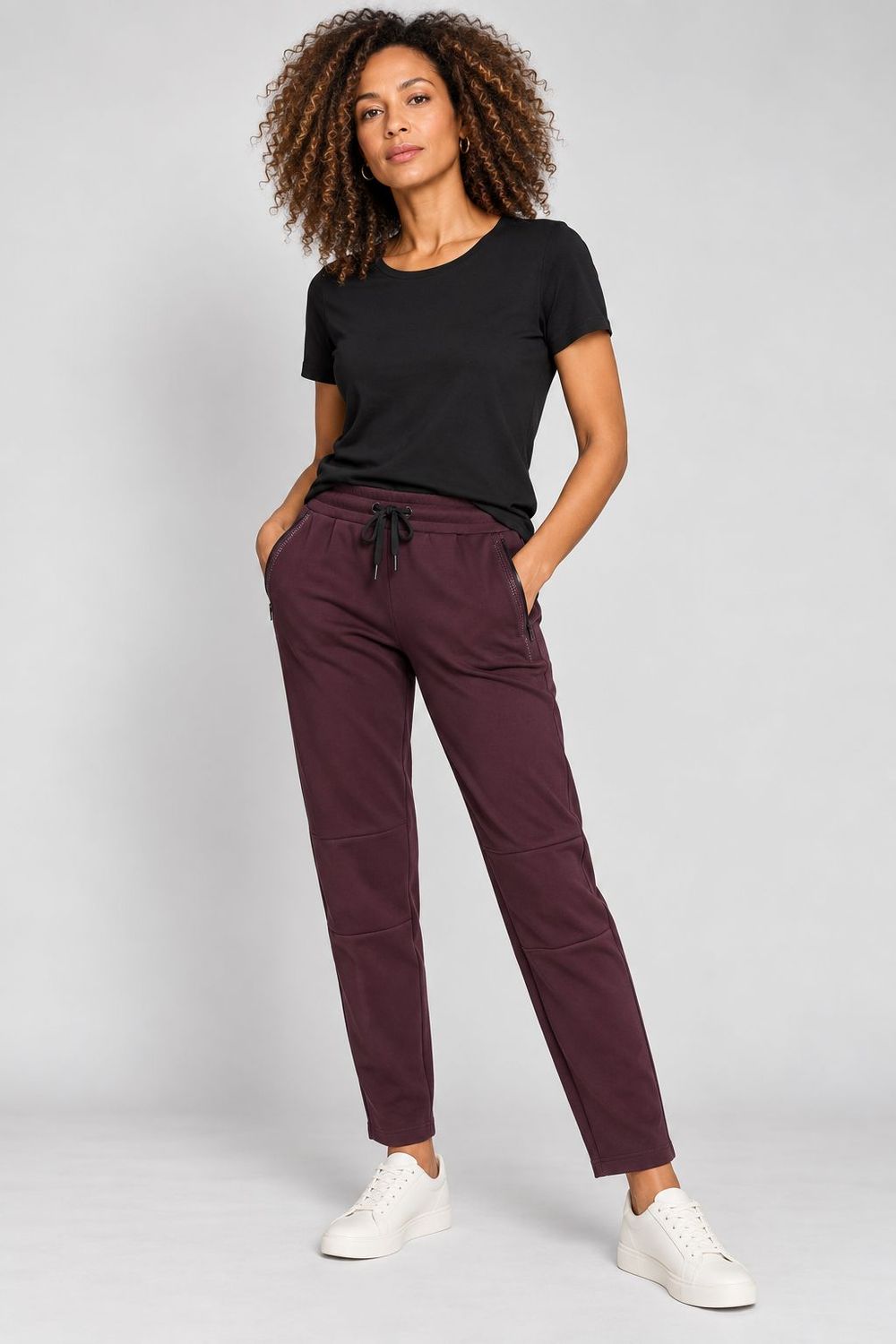 Orly Burgundy Jogger Trousers With Black Rhinestone Embellished Pockets