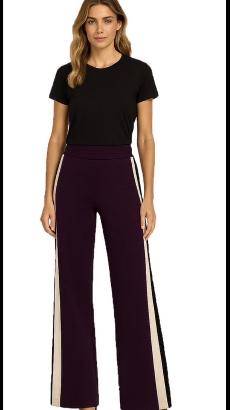Orly Burgundy, With Cream And Black Stripe Lightly Embellished Joggers- 262102