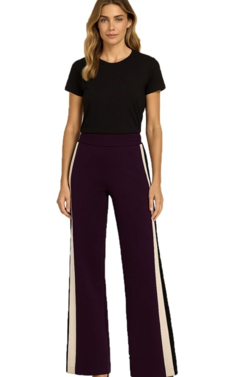 Orly Burgundy, With Cream And Black Stripe Lightly Embellished Joggers- 262102