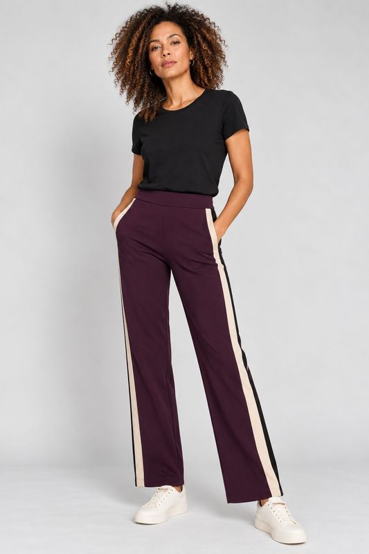 Orly Burgundy, With Cream And Black Stripe Lightly Embellished Joggers- 262102 Orly Burgundy, With Cream And Black Stripe Lightly Embellished Joggers- 262102