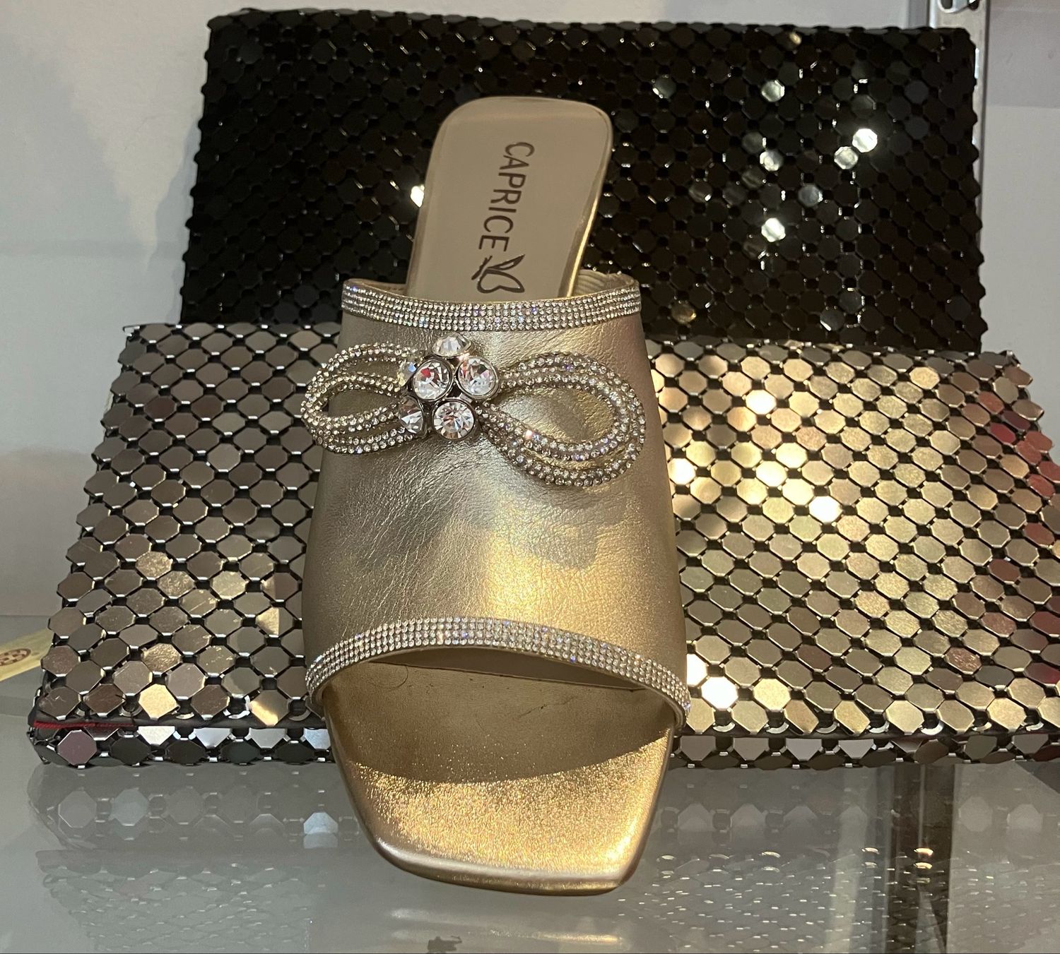 Caprice Matt Gold Embellished Leather Mules Caprice Matt Gold Embellished Leather Mules