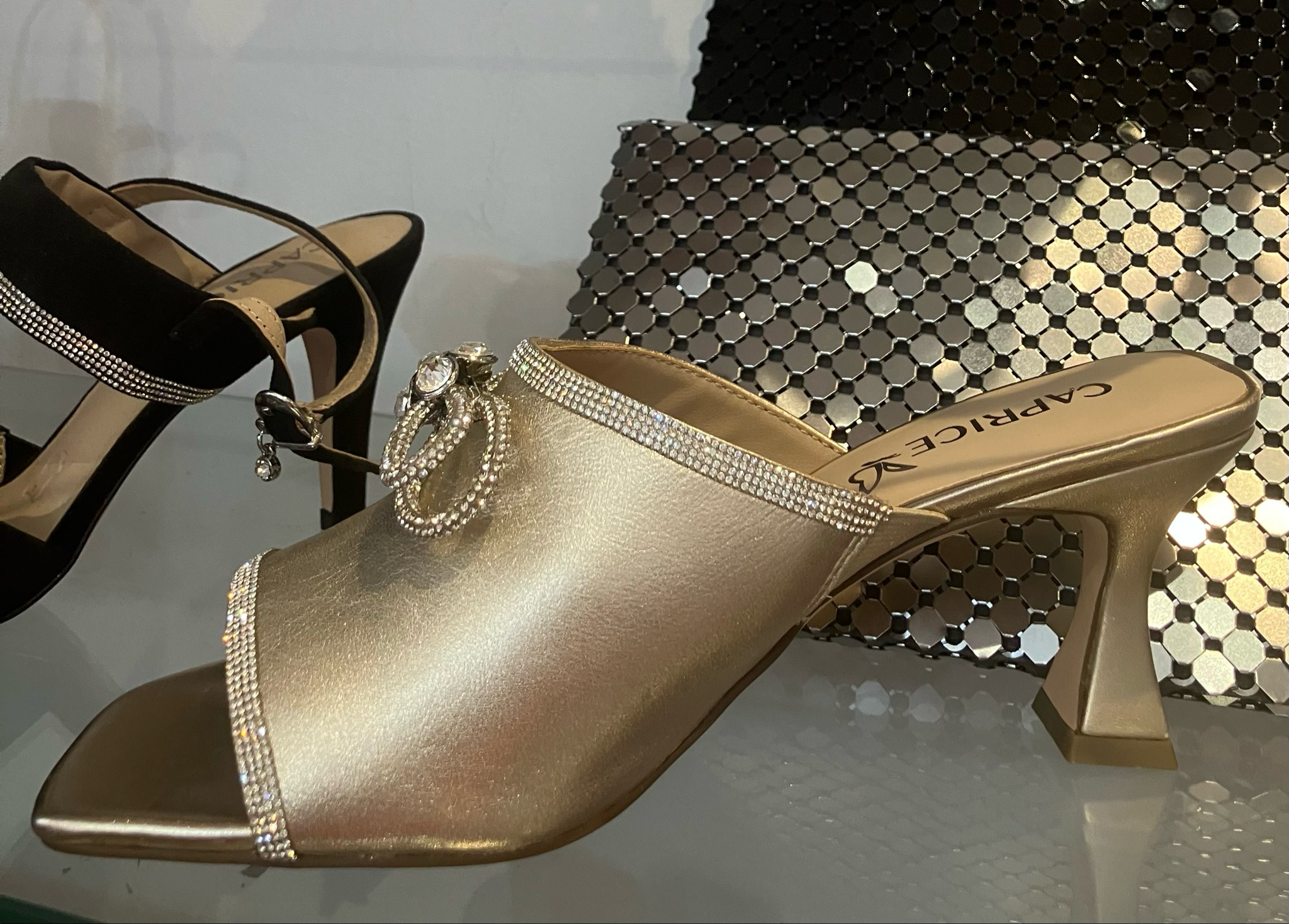 Caprice Matt Gold Embellished Leather Mules