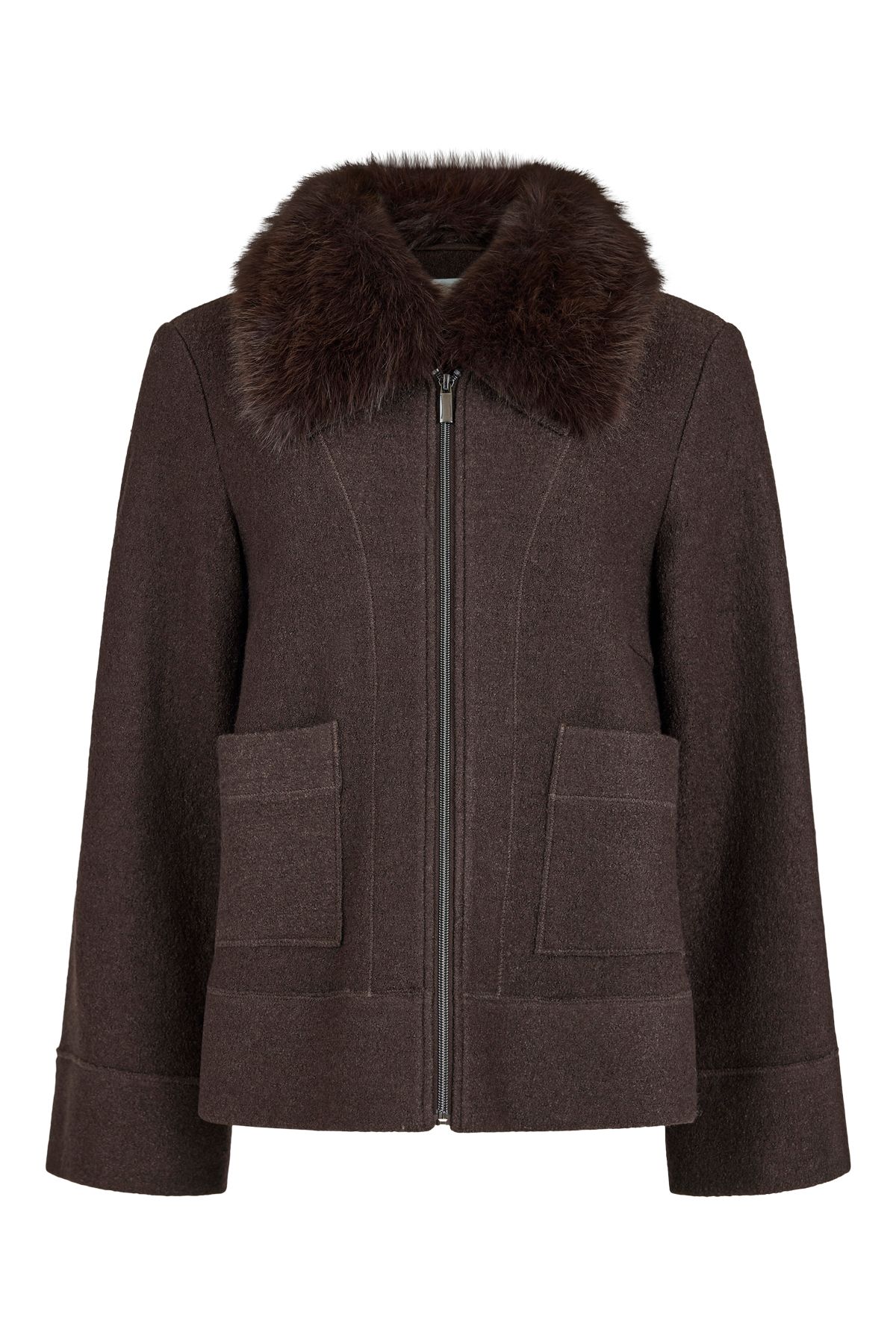NOEN 87267 Brown Detachable Faux Fur Collar Jacket