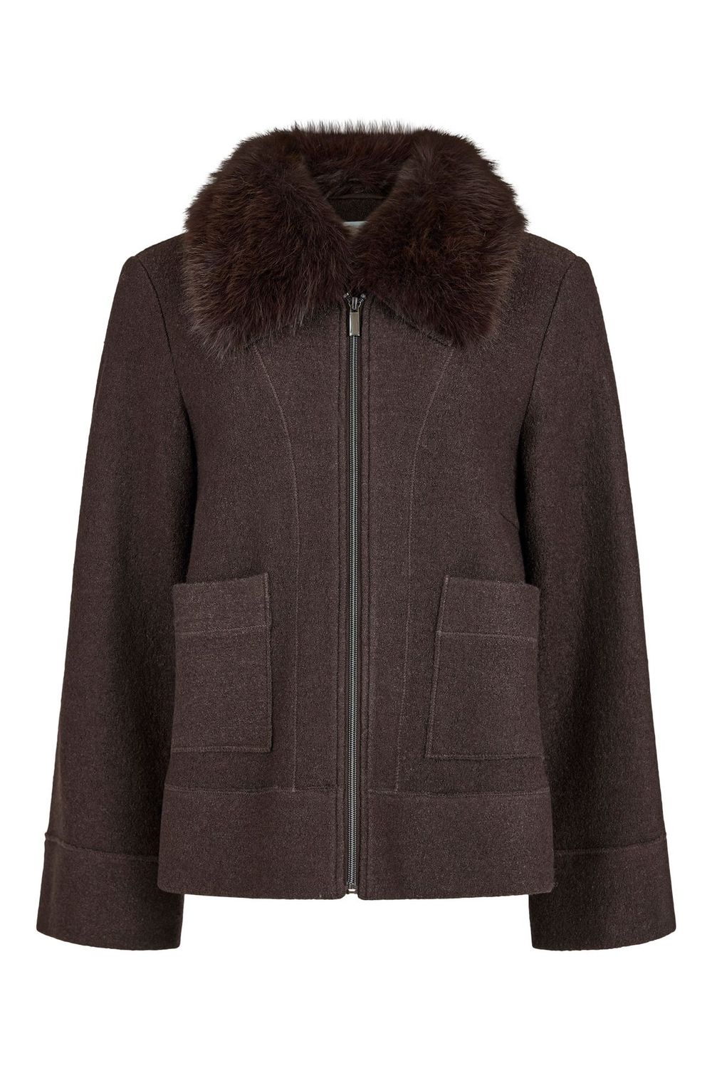 NOEN Jacket Dark Brown With Detachable Faux Fur Collar