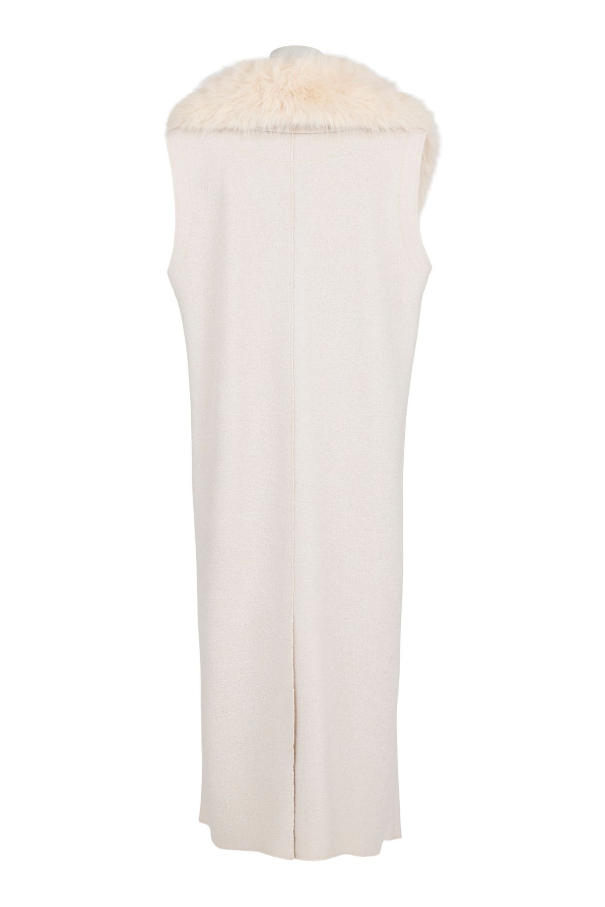 NOEN Long Waistcoat Cream With Faux Fur (detachable) Collar 81407