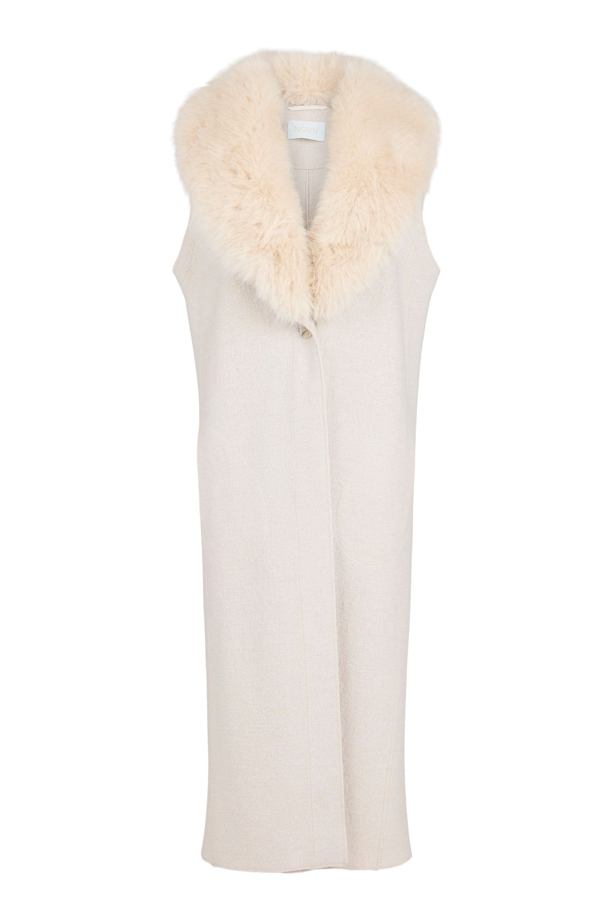 NOEN 89622 Long Gilet In Cream With Faux Fur (detachable) Collar