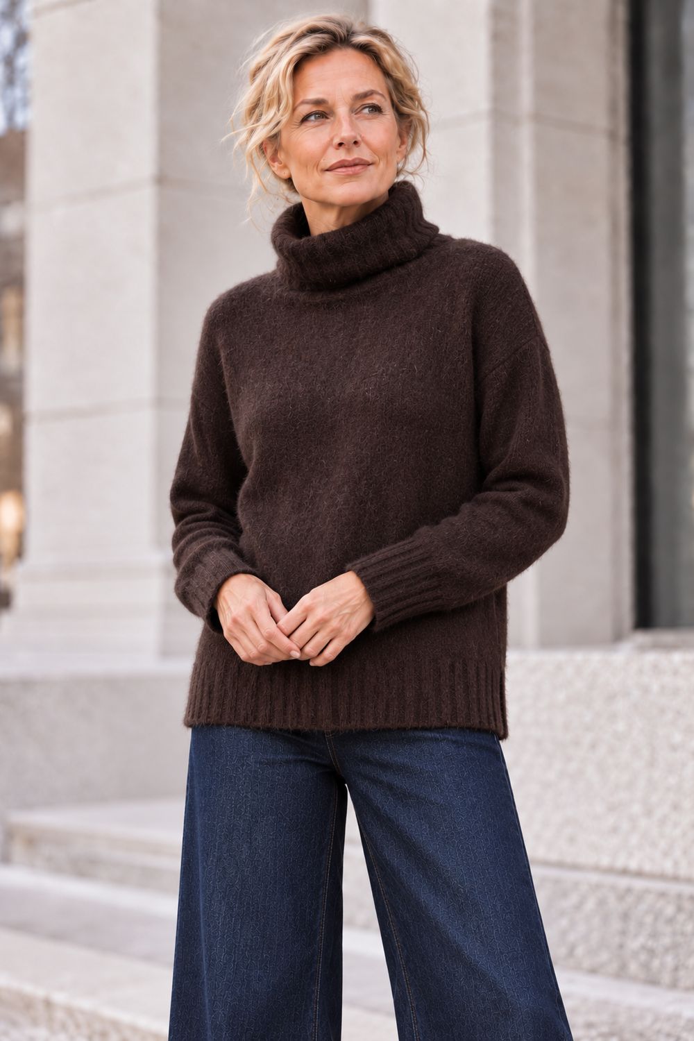 NOEN 84047 Dark Brown Roll Neck Jumper