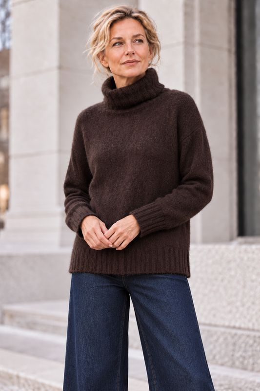 NOEN 84047 Dark Brown Roll Neck Jumper NOEN 84047 Dark Brown Roll Neck Jumper