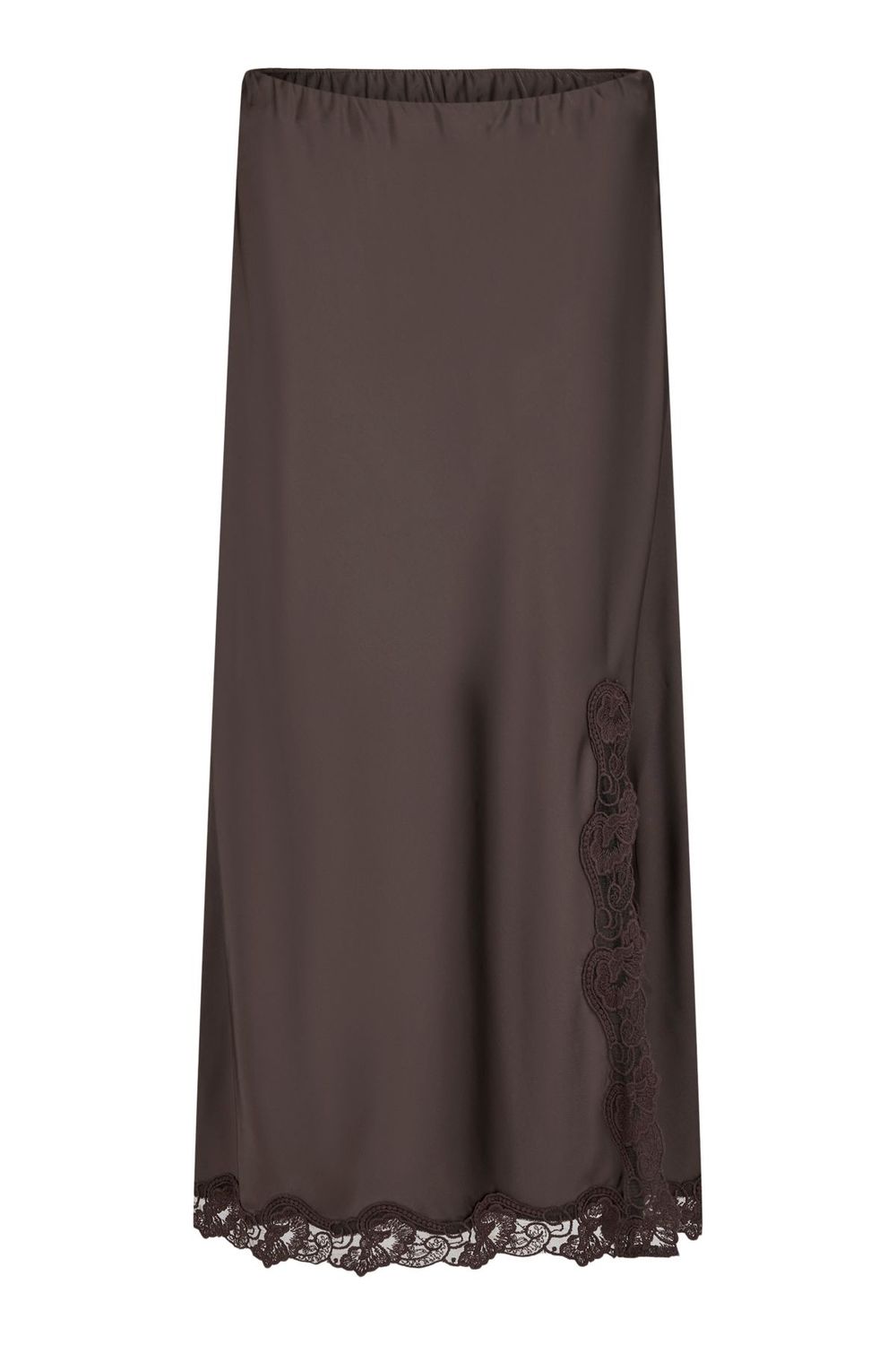 NOEN Skirt Dark Brown Satin And Lace Long Skirt 81382