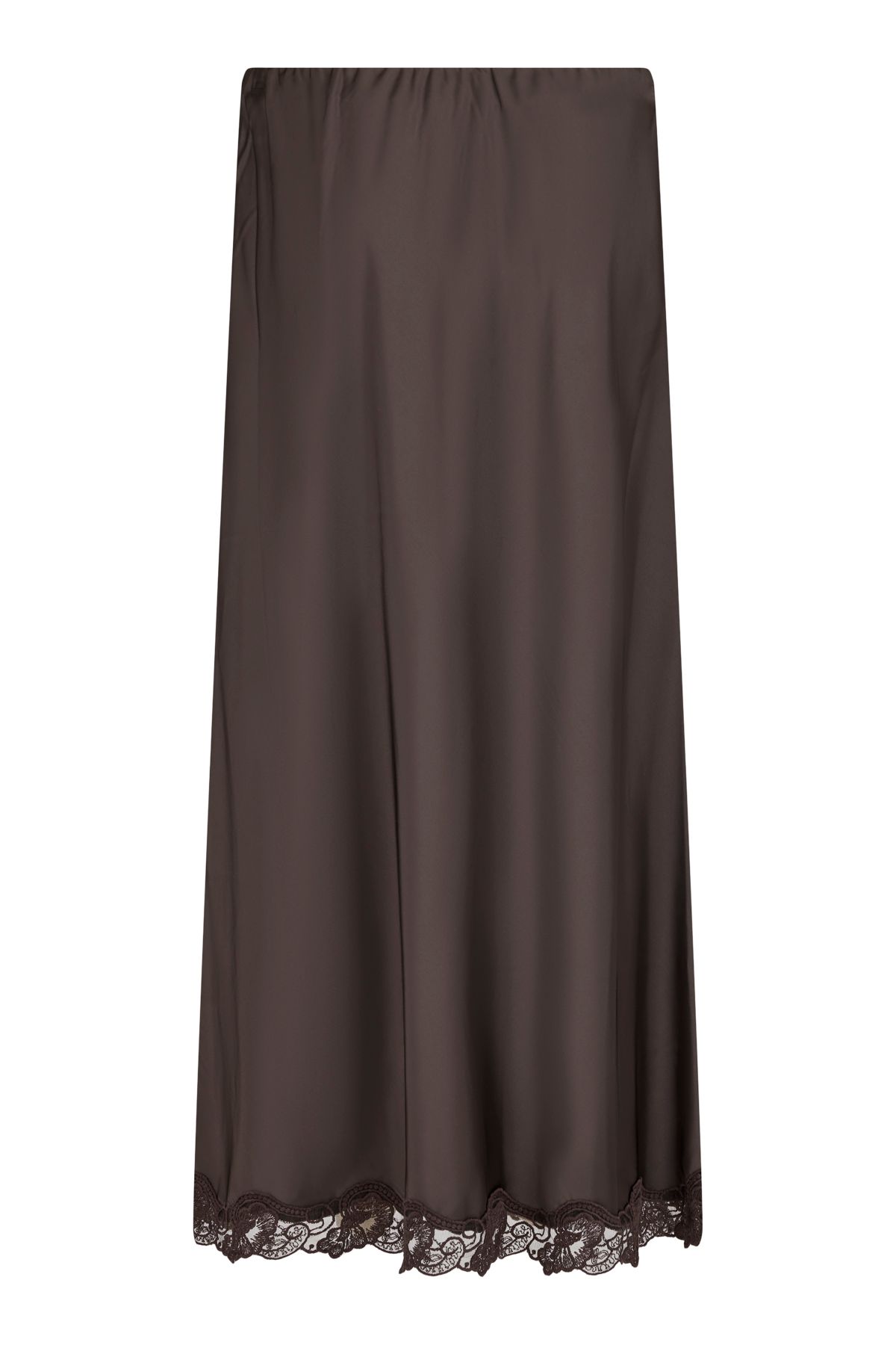 NOEN Skirt Dark Brown Satin And Lace Long Skirt 81382
