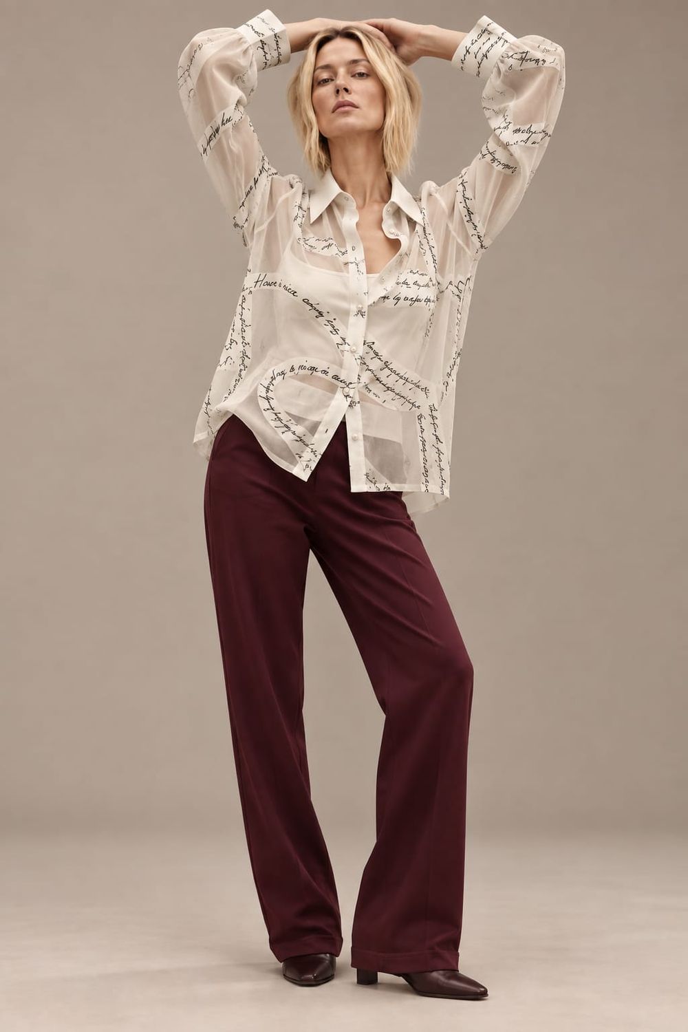 NOEN 86321 Cream Organza Blouse With Slip Cream